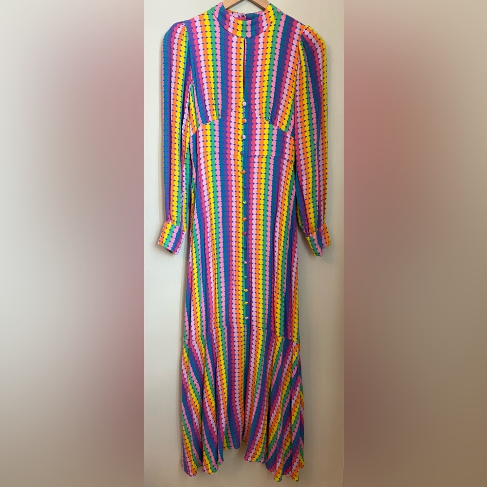 Olivia Rubin Agnes Rainbow Maxi Dress Size 4 Bold Boho Designer Maximalist - Picture 3 of 16